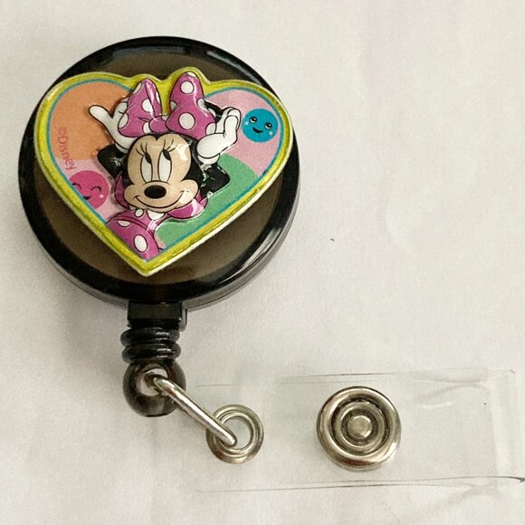 Disney Minnie Mouse Charm ID Badge Holder Lanyard Retractable Reel Pink Dots - Picture 3 of 5